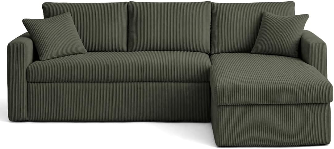 Canapé Bestmobilier, 222 cm, Convertible avec Coffre, 83 cm, 147 cm, Cyrus, en Velours côtelé