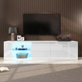 Meuble TV Yihomfy Blanc-75W, verre, 180 × 40 × 45 cm, éclairage LED, pour téléviseur de 80', 180 cm, 80 pouces, 3 Portes, pour Salon