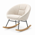 Fauteuil à bascule en tissu polyester beige avec structure en métal et pieds en bois