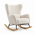 Fauteuil à bascule en tissu bouclé blanc avec pieds en bois et métal