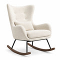 Fauteuil à bascule en tissu bouclé crème et bois