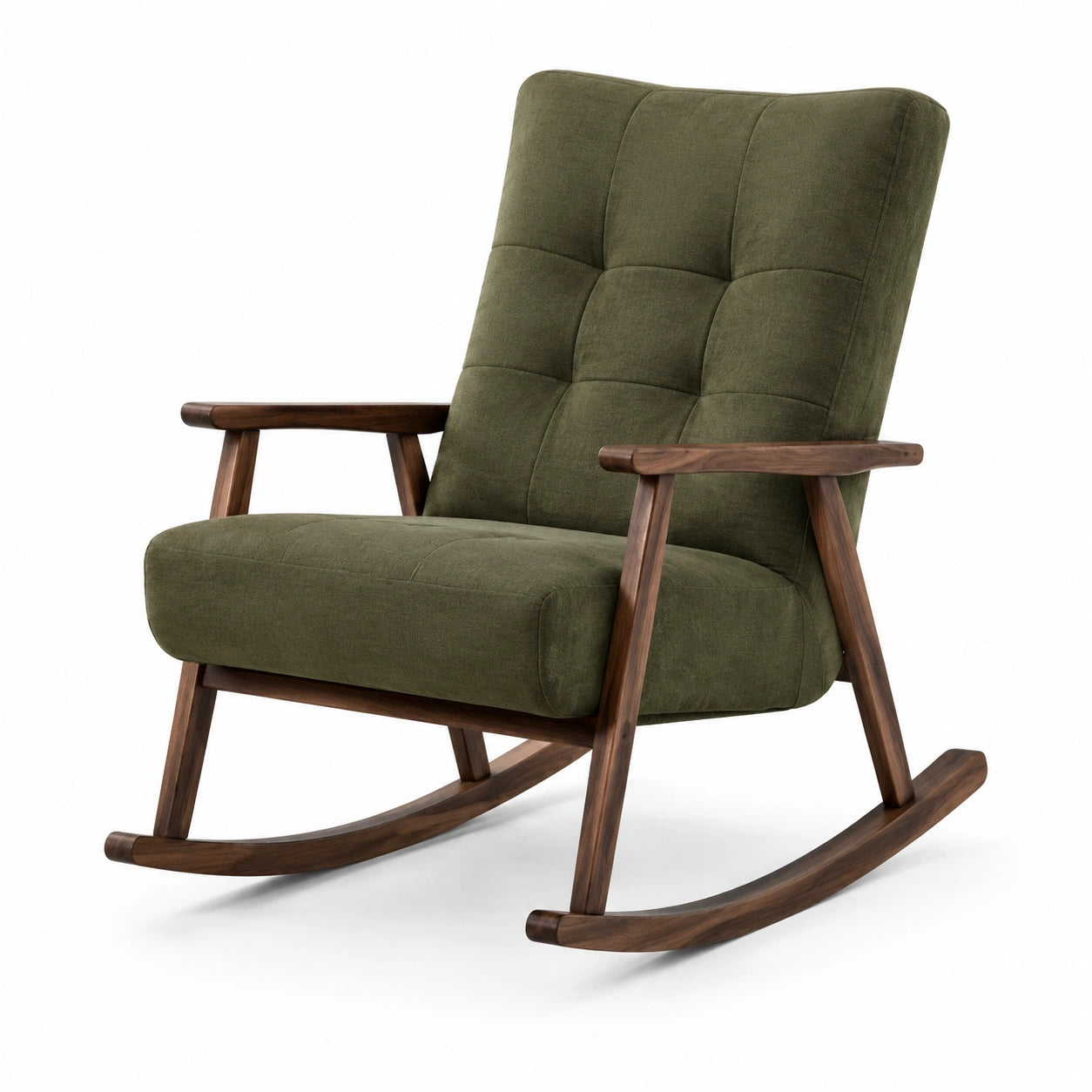 Fauteuil à bascule en bois et tissu polyester vert