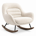 Fauteuil à bascule en bois et tissu bouclette beige