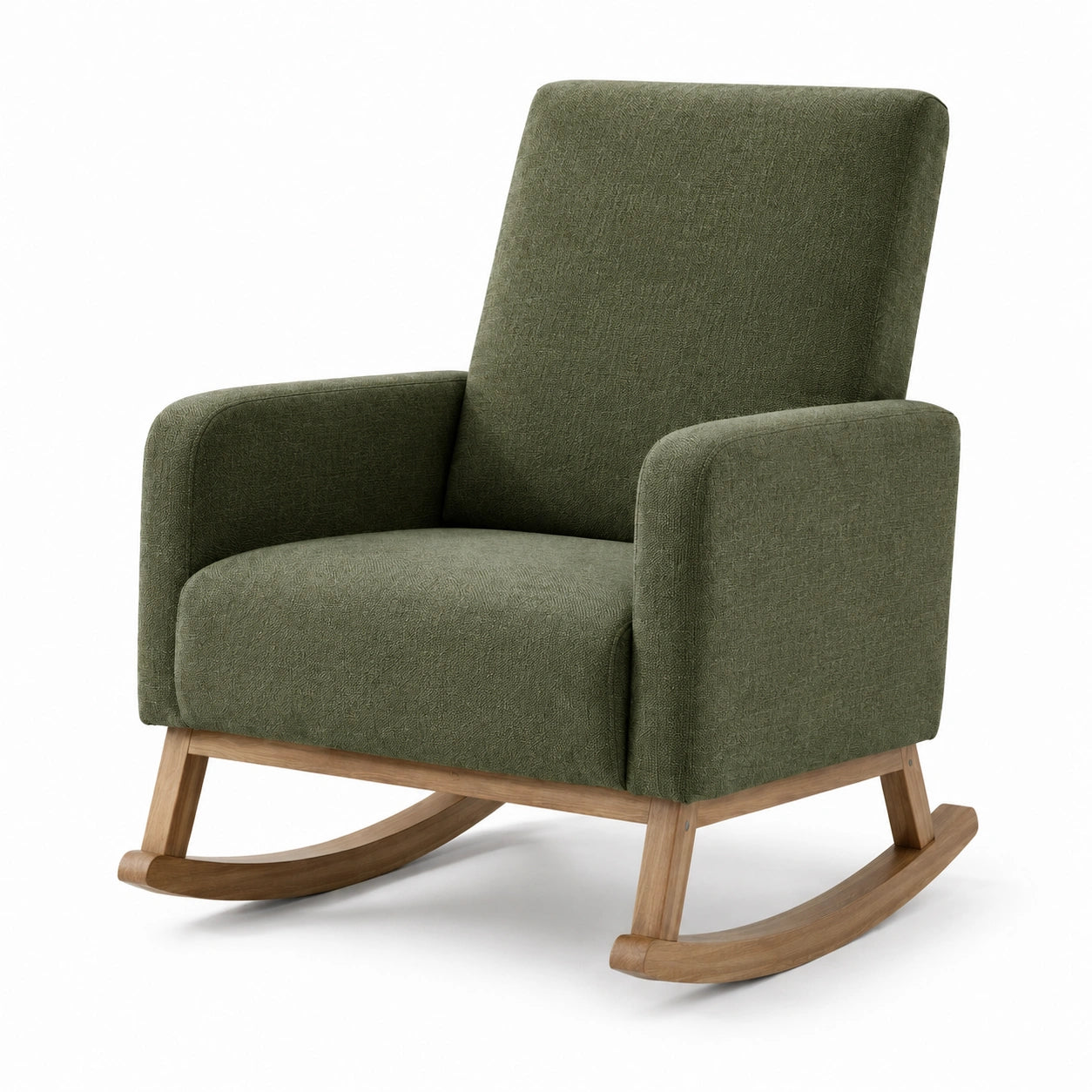Fauteuil à bascule en bois et tissu vert