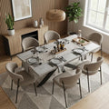 JIEXI Ensemble pour salle à manger, 170 cm, 1 table avec 6 chaises en velours côtelé gris, plateau en MDF avec pieds en métal noir araignée
