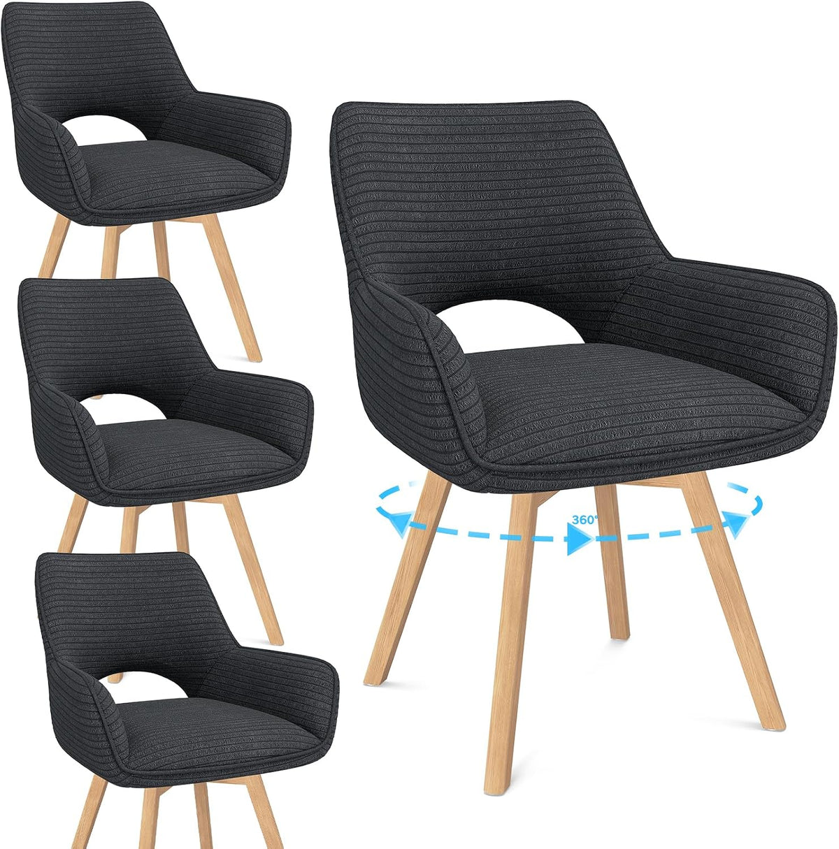 Chaise, Pieds en Bois, 35 cm, WAFTING, 3 cm, 42 × 45 × 82cm, Noir
