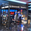 Cadre de lit, éclairage LED, Bureau, Sapgaks, Port USB, lit superposé avec Garde-Corps, A-Noir, Compartiment de Rangement, échelle de Rangement