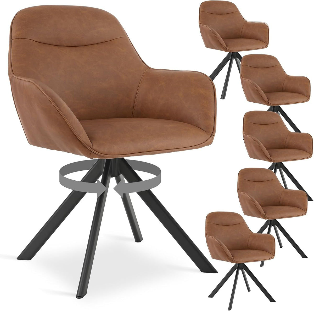 Chaise Goeurvant, Fauteuil Rembourrées en Simili Cuir avec Pieds en Métal, Marron