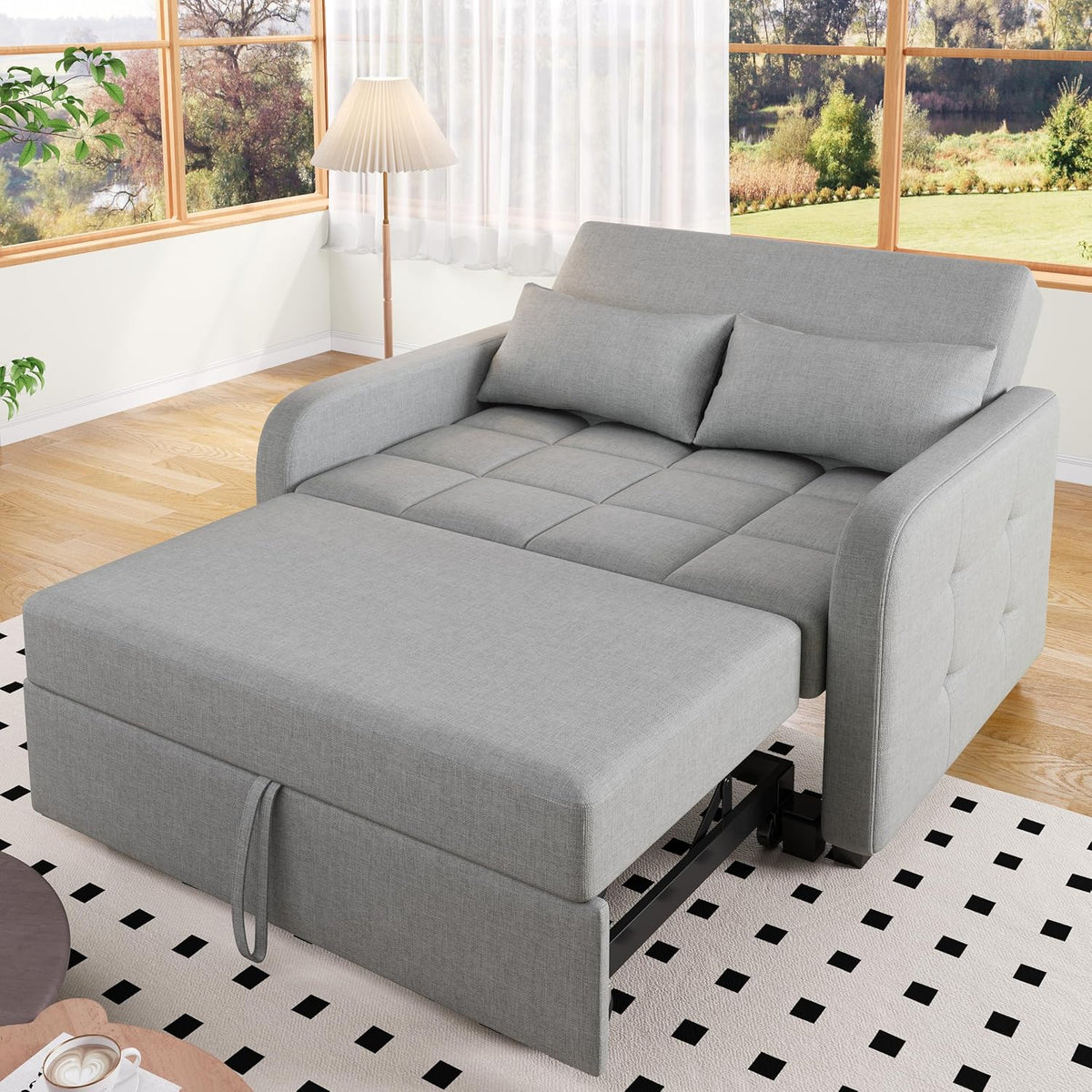 Canapé, 180 × 127 cm, tissu en lin, réglable, Merax, 2 places, 3 en 1, avec fonction de sommeil, avec dossier réglable, gris