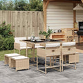 sephironlbb Ensemble salle à manger, Ensemble de Jardin 9 pièces en Poly rotin Beige avec Coussins Amovibles, verre, 110 × 106 × 73 cm, pliable