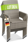 Chaise de jardin, Ensemble de 6 chaises de Jardin Yoro en rotin avec accoudoirs et Dossier, Juskys, 6 chaises empilables, réglable
