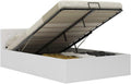 Cadre de lit toolkix, lit en métal stable pour chambre à, 140 × 200 cm, Lit de rangement hydraulique en cuir synthétique blanc, 73 cm