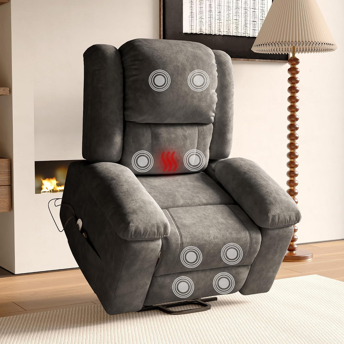 Fauteuil, télécommande, 93 × 102 × 106 cm, Canapé Relax pour Salon, KRYZOR, 5 modes, réglable, Gris