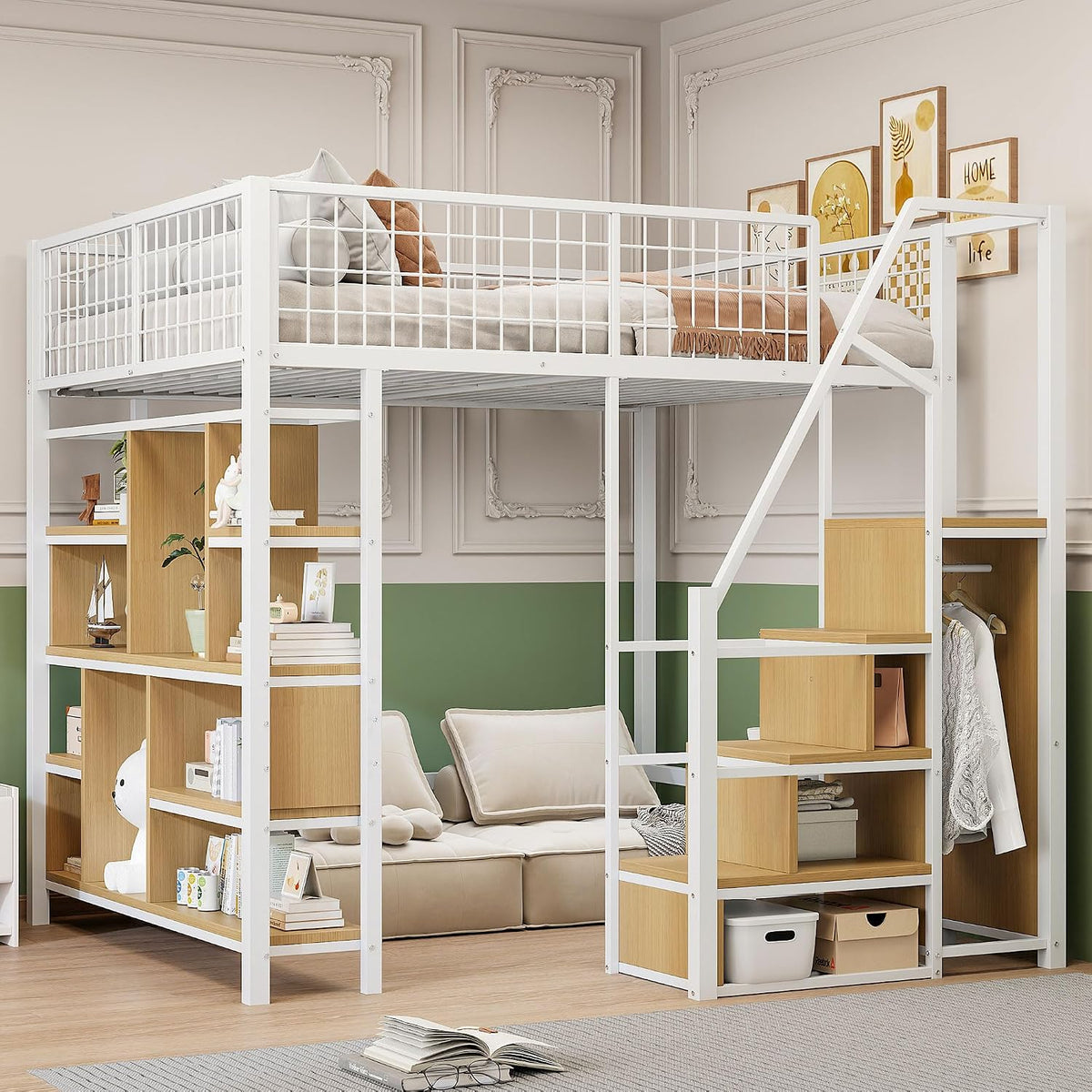 Lit, pour Enfant, 140 × 200 cm, sans Matelas, Merax, 204 × 193 × 170 cm, Blanc