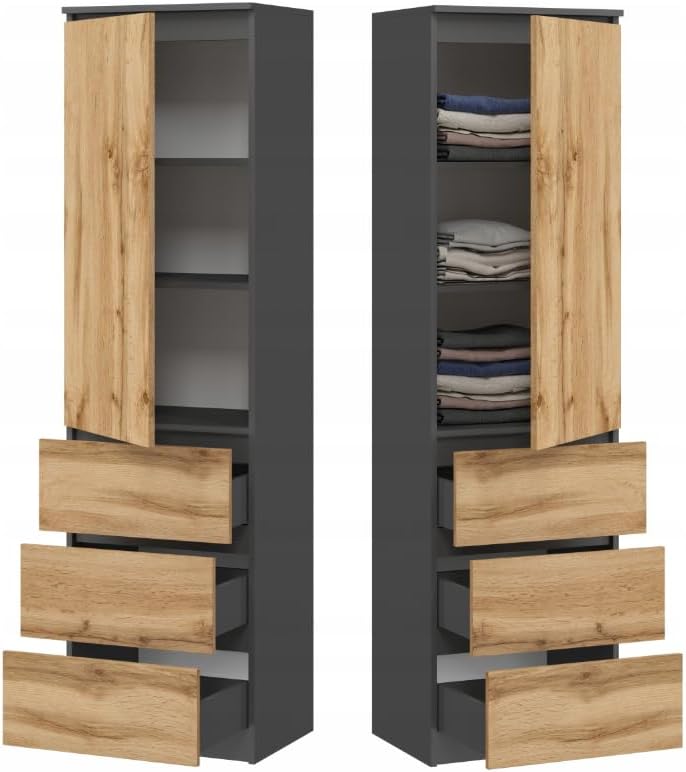 Armoire, 50 cm, Dressing Chambre Adulte ou Chambre Enfant, BDW, 180, 5 cm, 40 cm, Meuble de Rangement de 50 cm L 180, 5 cm H et 40 cm P, 3 Tiroirs