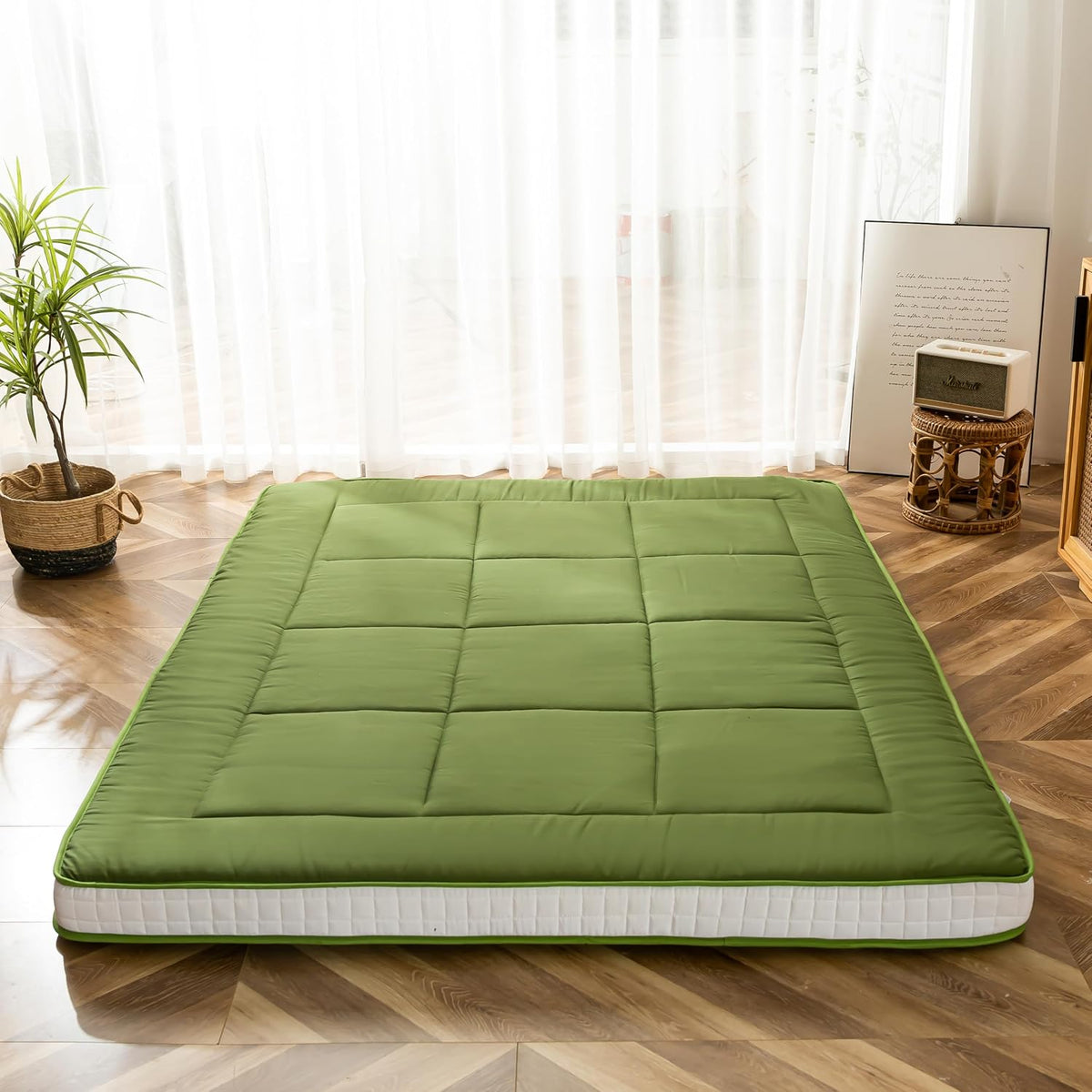 Matelas MAXYOYO, pliable, lit pour les invités, rembourré, extra épais, respirant, lit de camping, vert, double