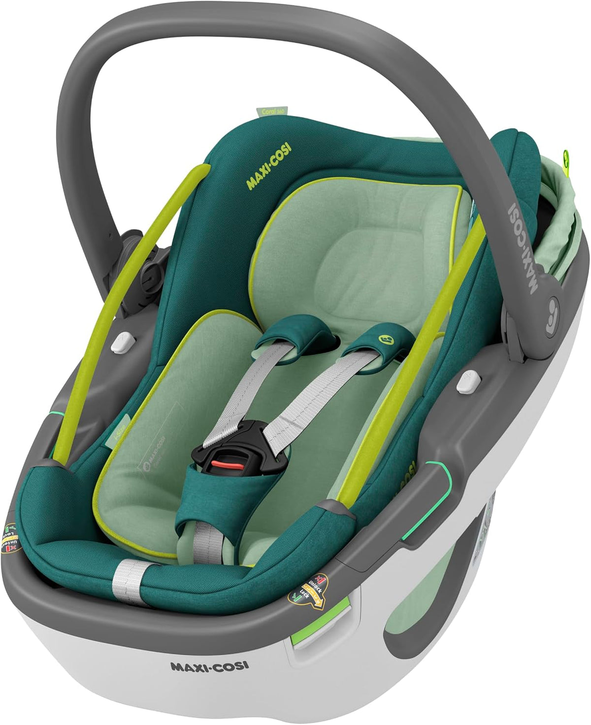 Siège auto, 75 cm, Maxi-Cosi, 40 à 75 cm, Nacelle ultra légère, Coral 360 i-Size, 0 à 12 mois, Rotation à une main, Protection G-CELL, Neo Vert