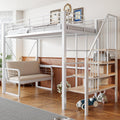 Lit Merax, pour enfants et adolescents, 90 × 200 cm, avec canapé rembourré amovible, cadre en métal, 140 cm, blanc, sans matelas