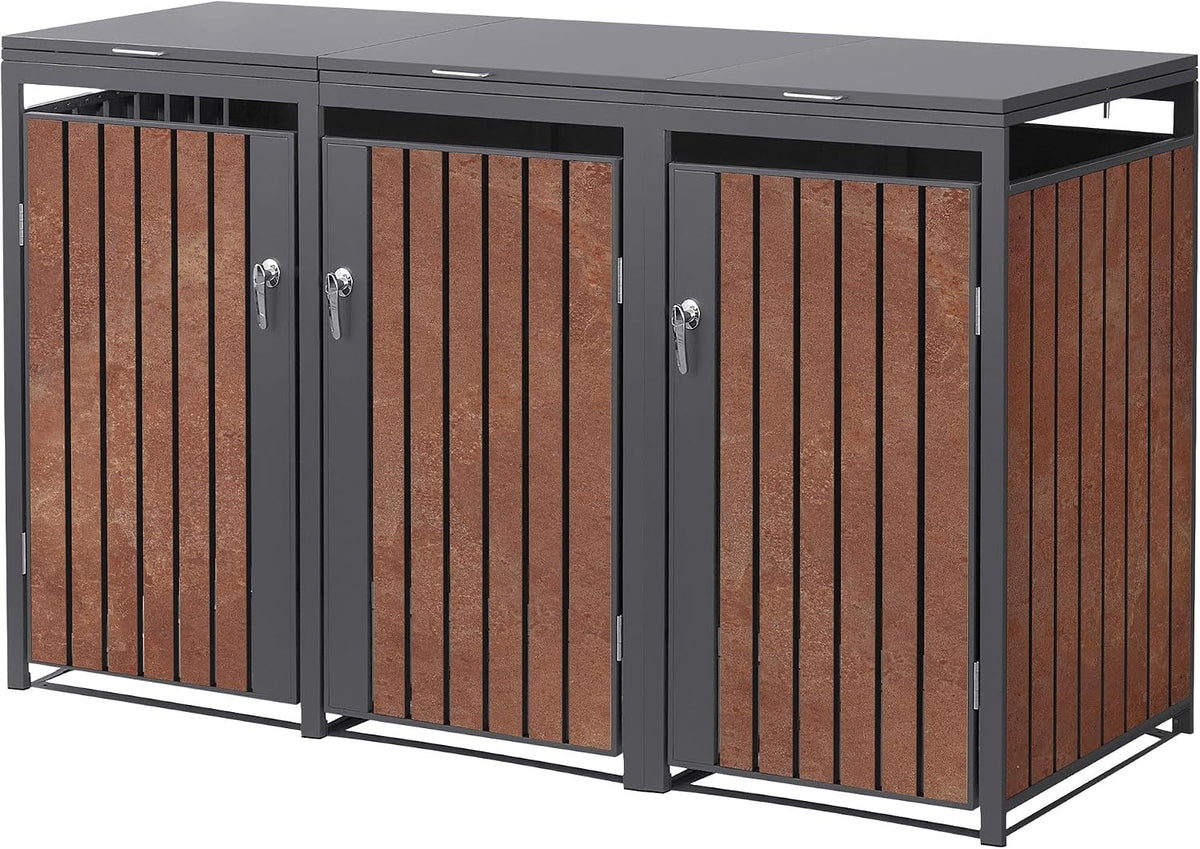 Abri pour poubelles, 200 × 80 × 120 cm, Habillage de Poubelle avec Couvercle Rabattable/3 Portes, ML-Design Box pour 3, ML DESIGN modern living