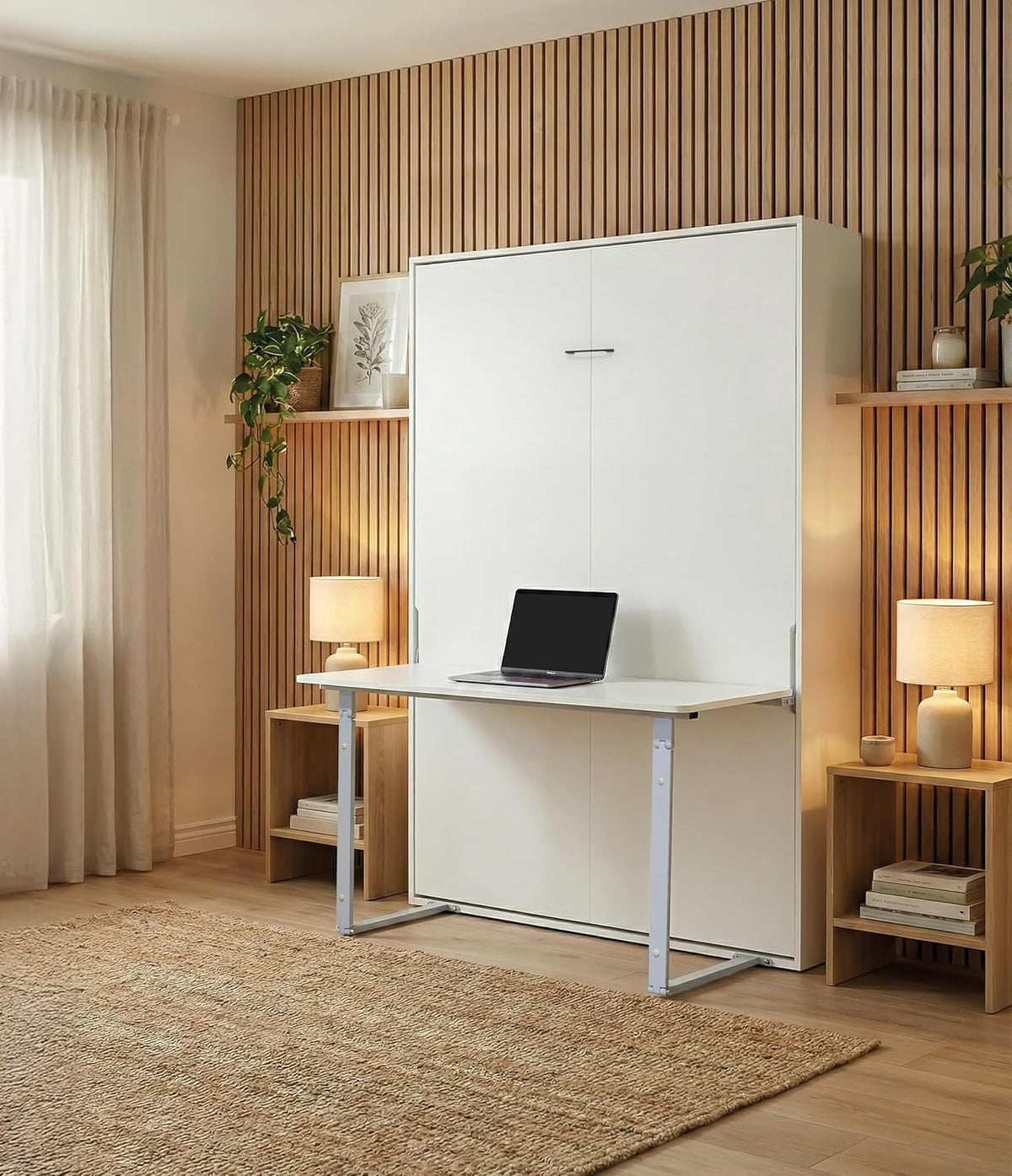 Lit, 135 × 190 cm, 35 cm, 51 cm, 75 cm, 197, 5 cm, 145, 5 cm, 20 cm, gain de place, blanc, design minimaliste, Vep Home