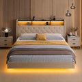 Cadre de lit, 160 × 200 cm, éclairage LED, Xbro, Lit Double Multiprise et Éclairage LED, avec Tête De Lit Rembourrée Et Rangement
