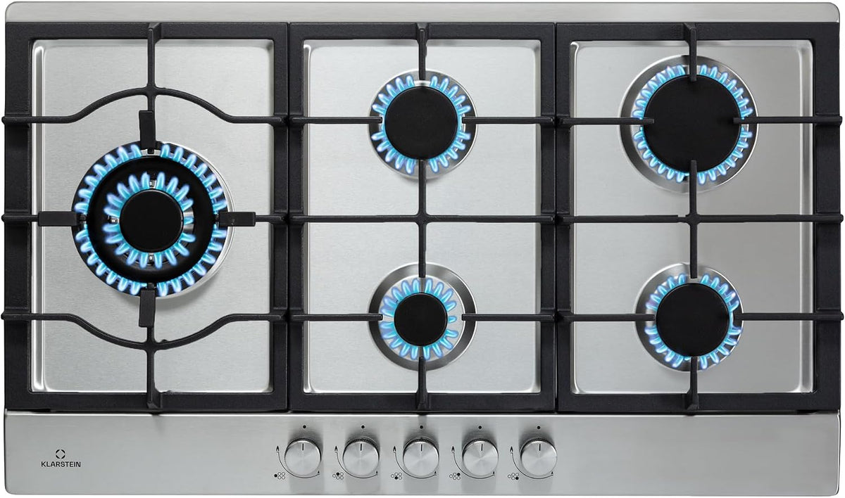 Plaque de cuisson KLARSTEIN, Gaziniere avec Brûleurs en Acier Inoxydable, 11100W, 11, 1 kW, 5 brûleurs, Encastrable à 5 Feux de 11100W