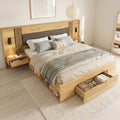 Cadre de lit, verre, 212 × 257, 5 × 95cm, Sapgaks, 2 Tables de Chevet, Naturel 160, tiroirs, lit Coffre