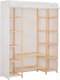 Armoire GeenYuu, Penderie en tissu blanc avec cadre en bois massif, 135 × 40 × 170 cm, Pour chambre à coucher et couloir, Compact