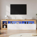 Meuble TV BTM 184x42x58cm, pour Max 80 Pouces, éclairage LED, Blanc et Bois Naturel, 184 × 42 × 58cm, 180cm, portable