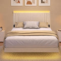 Cadre de lit Blishom, 140 × 200 cm, télécommande, 16 cm, Tête de Lit LED avec 2 Ports USB et 1 Type-C, éclairage LED, Design Moderne, Beige