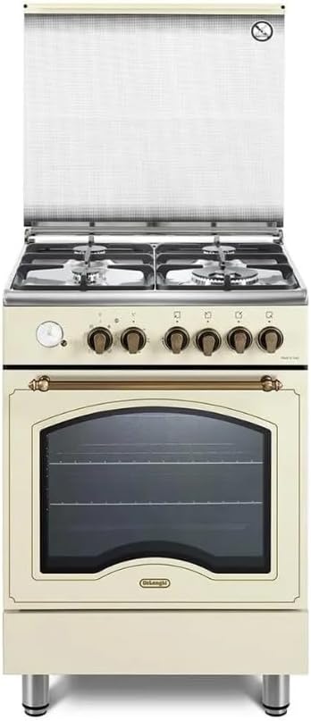 Cuisinière, verre, 60 cm, De'Longhi, 60 × 60 cm, 600 mm, 898 mm, 2200 W, 8500 W, 74 l, 4 brûleurs, 4 foyers, 1 double couronne, fonction vapeur