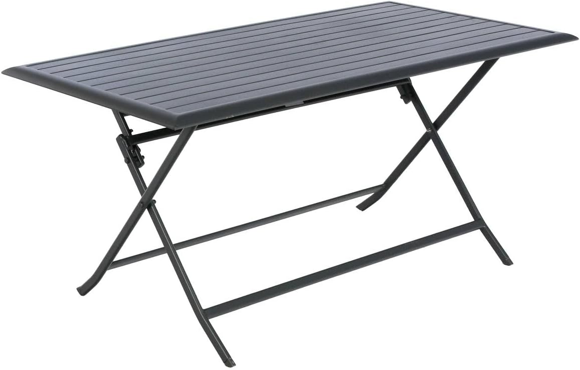 Table à manger, Aluminium Traité Epoxy Antirouille, 71 cm, Table de Jardin Pliante Rectangulaire Azua Gris Graphite, HESPERIDE, 6 Places