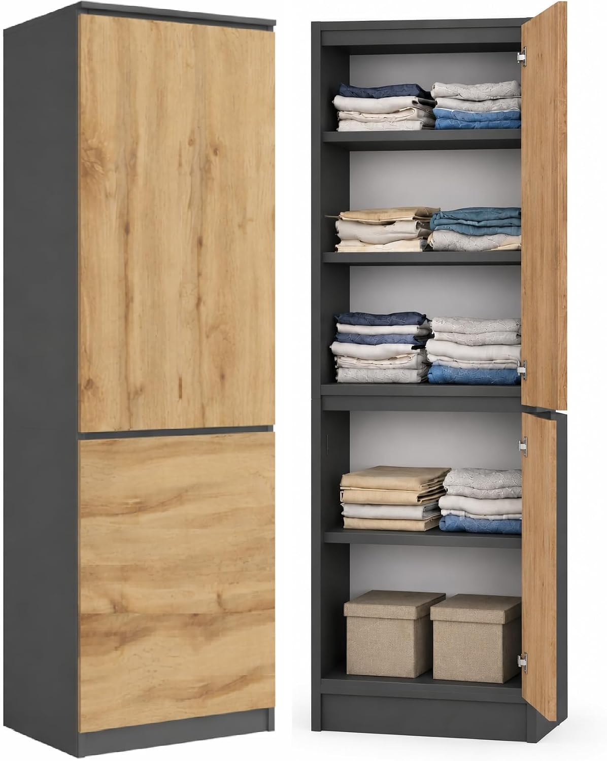 Armoire, 180, 5 × 50 × 40 cm, KUBUTKU, 16 mm, 50 cm, 180, 5 cm, 2 portes, gris/chêne Wotan, penderie