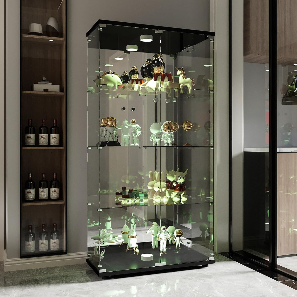Armoire, 164 × 80, 5 × 36, 5 cm, Vitrine en Verre à Miroir avec 4 Étagères, Collection d'Exposition à Colonne pour Salon avec LED, KSFASHZ