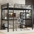 Lit ModernLuxe 90x200, Noir + Bois Foncé, 90 × 200 cm, Hochbett Eisenbett avec Bureau, 5 Niveaux, Étagère à 5 Niveaux, sans Matelas, Métal + MDF