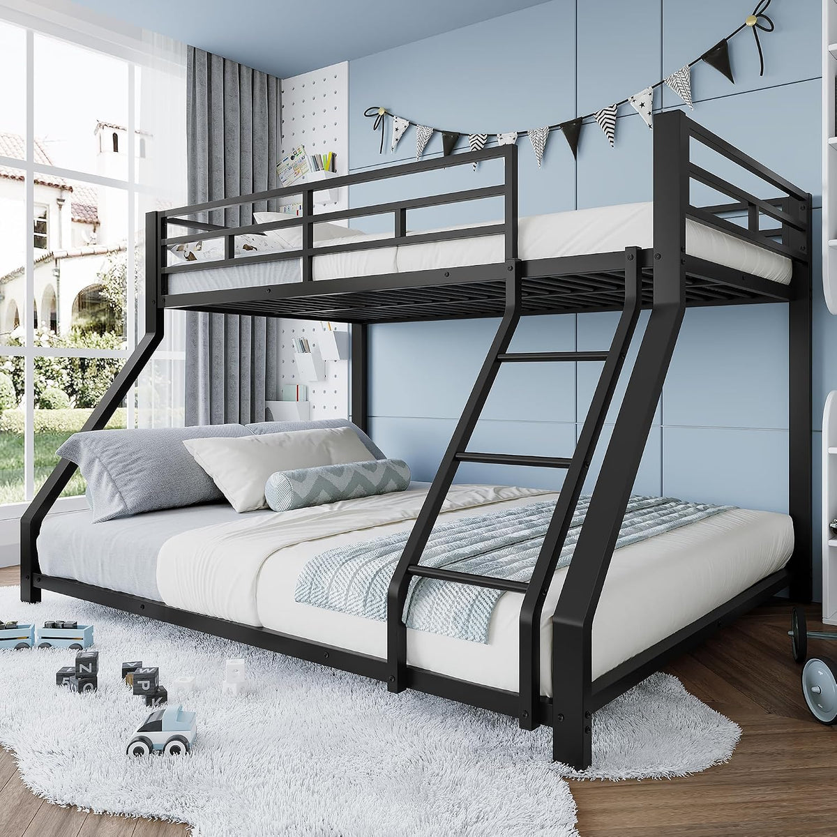 Lit Demivor 90x200 140x200, 140 × 200 cm, sans Matelas, 90 × 200 cm, L'escalier, Noir