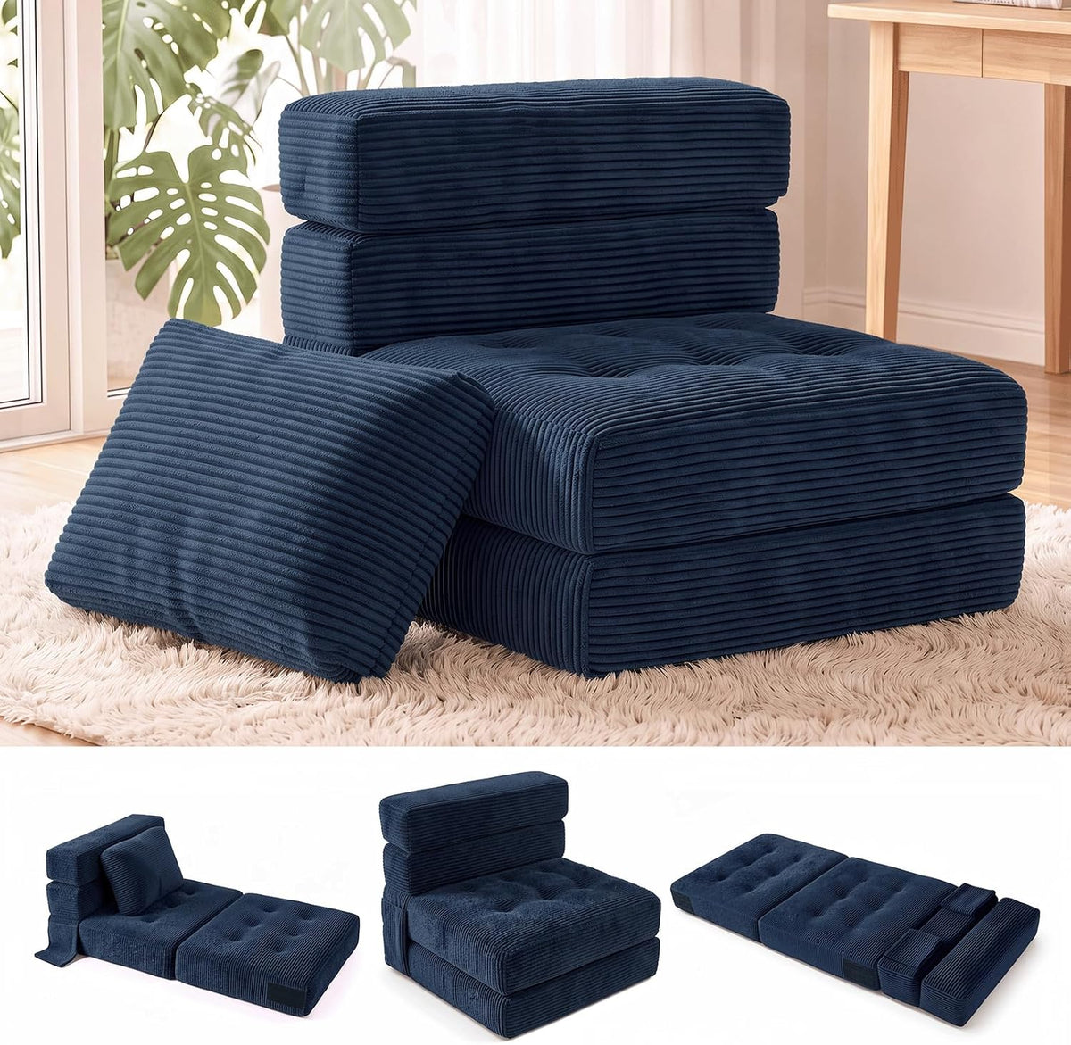 Fauteuil Fabulcozy, 80 × 76 × 65 cm, pliable, 190 × 80 × 16 cm, 40 × 65 cm, 32 cm, Velours Côtelé, Rangement