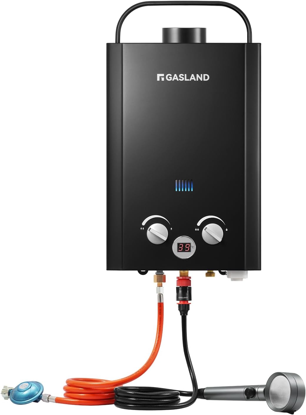 Chauffe-eau, Système de Douche Chaude Sans Réservoir Avec Poignée portable, 440 × 300 × 138 mm, GASLAND, 6 L, 150 cm, BE158B 50mbar, 12 kW
