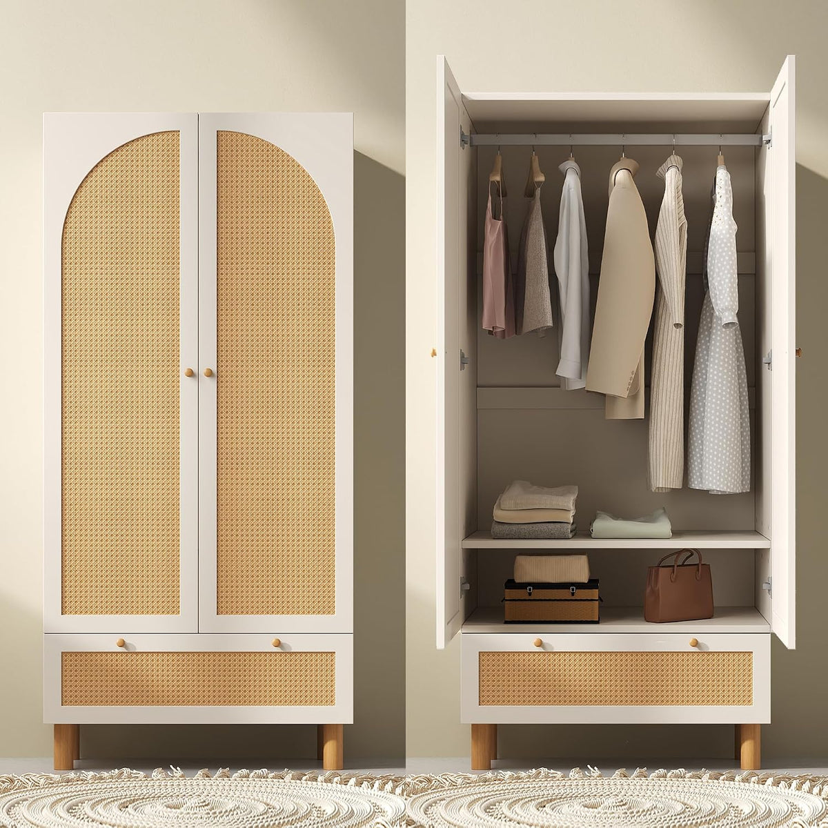 Armoire, 180 × 85 × 52 cm, réglable, DHHU, 11 cm, 2 Portes, Meuble de Rangement Blanc, Natural-D