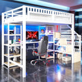 Cadre de lit, éclairage LED, Bureau, Sapgaks, Port USB, lit superposé avec Garde-Corps, A-Blanc, Compartiment de Rangement