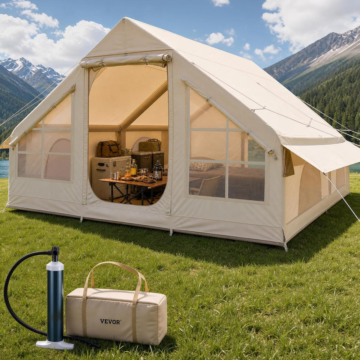 VEVOR Tente, 3, 93 pouces, 300D, 4 × 3 × 2 m, 2 portes, portable
