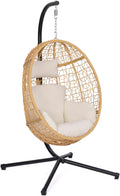 IDMarket Siège suspendu, Fauteuil Oeuf Suspendu ajouré Effet rotin avec Coussin écru, 15 cm, 196 cm, 100 cm