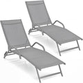 Bain de soleil, 5 niveaux, réglable, COSTWAY, Lot de 2 Bains de Soleil Inclinables à 5 Positions, Gris