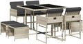 Ensemble salle à manger, Ensemble à Manger de Jardin avec Coussins 9 pcs, Gris Clair Résine Tressée, vidaXL, Table et Chaise de Terrasse
