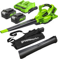 Souffleur de feuilles, Moteur Sans Balais, 24V, Greenworks, 45L, 4Ah, 48V, 540m3/h, 24V x 2, 322km/h, 9m3/min, Sac Mulching 45L, Chargeur