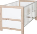 Lit roba, 70 × 140 cm, Bois Blanc/Décor Chêne Clair, réglable, 50 kg, 82 cm, 3 niveaux, Jusqu'à 50 kg, 0 à 7 Ans, Hauteur Réglable