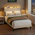 Cadre de lit, 2 Prises CA et 2 Ports USB, 120 × 200 cm, pour Chambre et Chambre d'invité, Blishom, éclairage LED, Éclairage LED et Multiprise