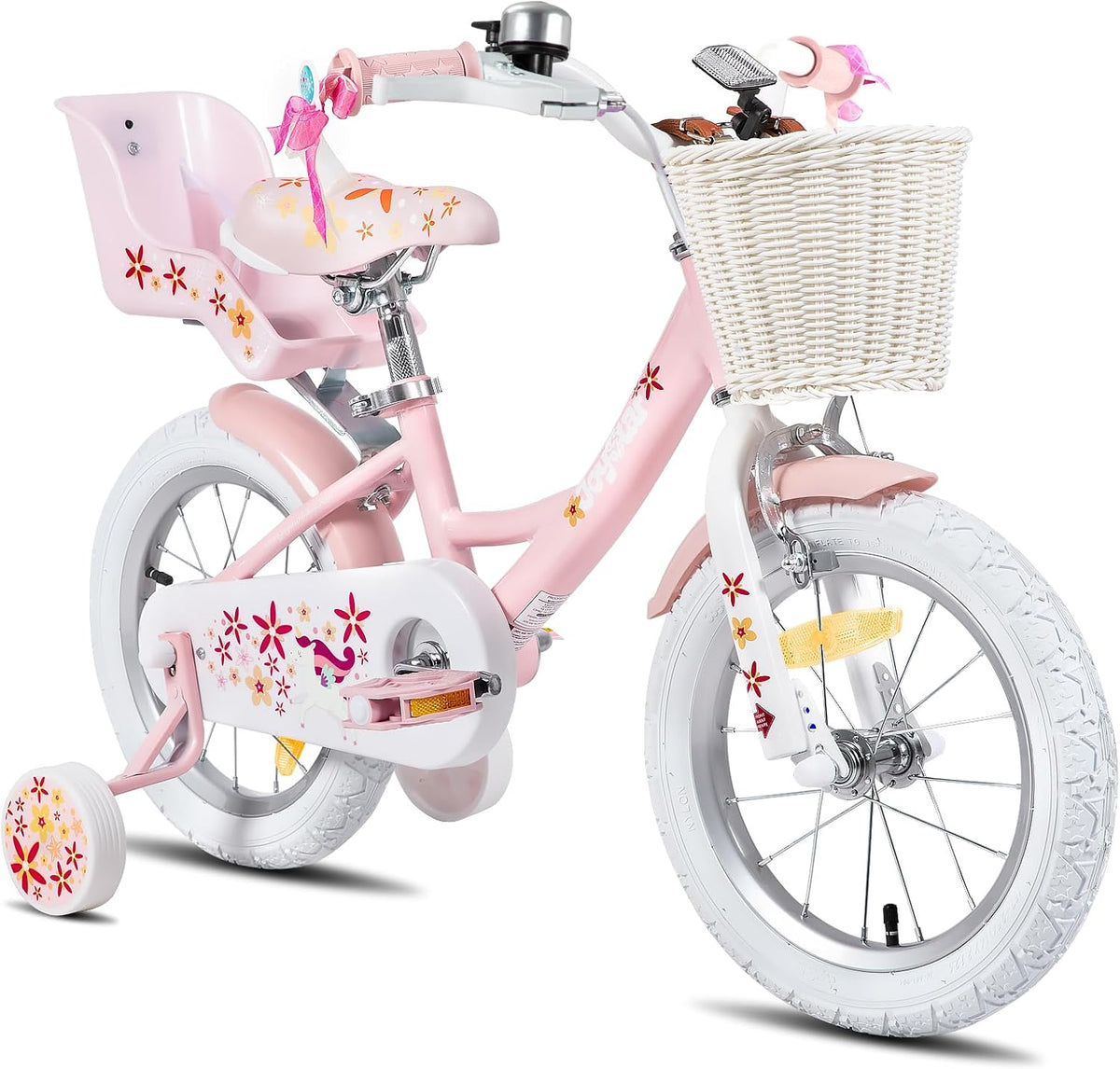 VTC, 18 Pouces, vélo Enfant avec siège vélo poupée et Roues stabilisatrices& Panier, Vélo Licorne 12/14/16/18 Pouces pour Filles 2-9 Ans, JOYSTAR