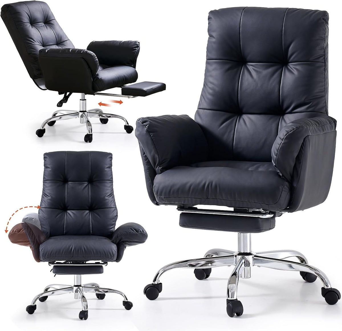 Chaise EMIAH, Cuir PU, réglable, Noir