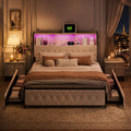 Lit LIVLUX 140x200, 140 × 200 cm, télécommande, 4 Tiroirs, éclairage LED, portable, Velours
